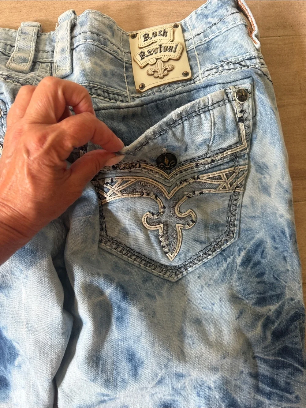 Men's Rock Revival Tie-Dye Blue Washed Jeans